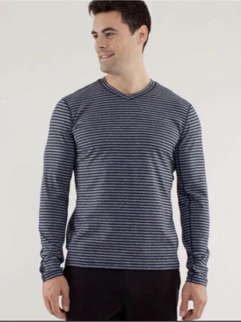Lululemon Men's Speed V-Neck Long Sleeve Striped Shirt